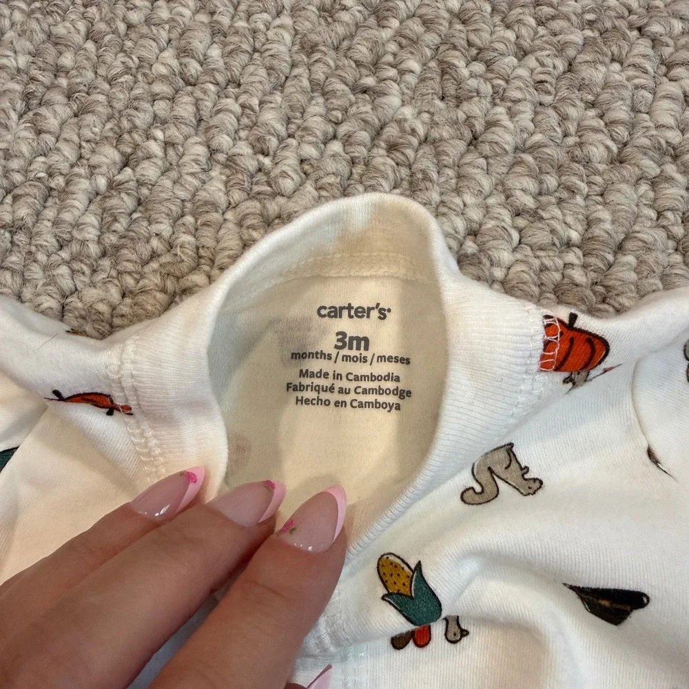 Carters Baby Size 3 Months Thanksgiving Turkey Footed Sleeper Pajamas
